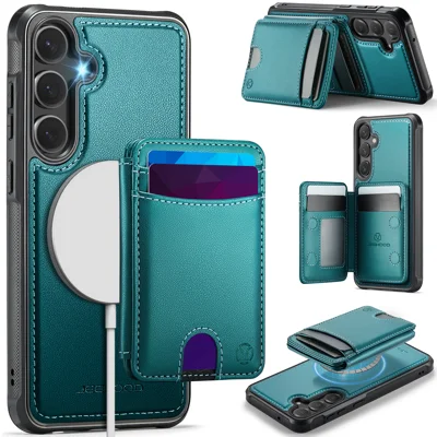 JEEHOOD For Samsung Galaxy S23 FE Magnetic Case  J10 Leather Back Phone Cover with Detachable Card Holder Kickstand - Blue