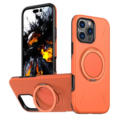 For iPhone 13 Pro Max Case Compatible with MagSafe TPU + PC Back Cover with Rotating Kickstand - Orange