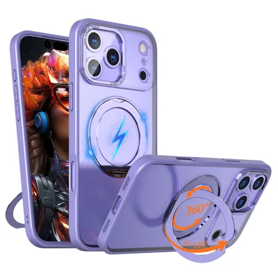 Capa para iPhone 17 Pro Compatível com MagSafe Capa Tátil em TPU + PC com Suporte Giratório - Roxo Lilás