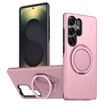 For Samsung Galaxy S24 Ultra Magnetic Case Rotating Kickstand TPU + PC Phone Cover - Pink