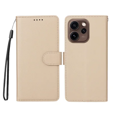 For Oppo Reno15 Pro 5G (Global) / Reno15 5G (China) Case RFID Blocking 3 Card Slots PU Leather Phone Cover with Wrist Strap - Creamy White