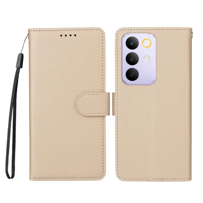 For Realme C85 Pro 4G Case RFID Blocking 3 Card Slots PU Leather Phone Cover with Wrist Strap - Creamy White