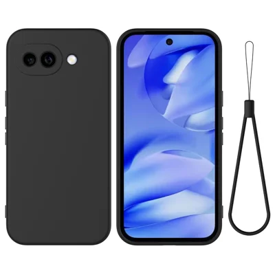 Voor Google Pixel 10a Vloeibaar Siliconen Hoesje Telefoon Achterkant met Handvanger - Zwart