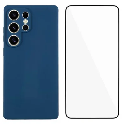 WANLONFENG For Samsung Galaxy S25 Ultra Case  ZB Series Precise Cutouts Straight Edge TPU Phone Cover with Tempered Glass Film - Sapphire