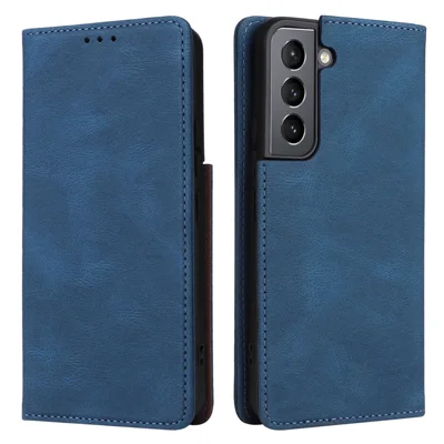 For Samsung Galaxy S22 5G Slim Auto Closing Magnetic Cover PU Leather Wallet Stand Folio Protective Phone Case - Blue