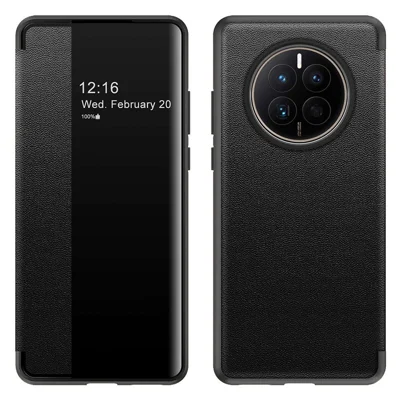 For Huawei Mate 50 4G View Window Design Auto Wake and Sleep Flip Cover PU Leather+TPU+Acrylic Protective Phone Case - Black