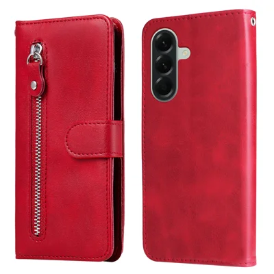 Voor Samsung Galaxy A57 PU Leren Hoesjes met Ritsvak Portemonnee Telefoonhoesje met Stand - Rood