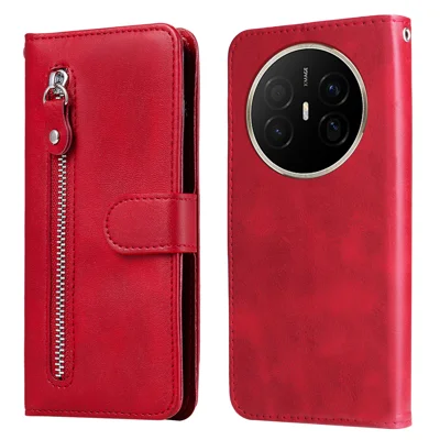 For Huawei Mate 70 Air PU Leather Cases with Zipper Pocket Wallet Phone Cover Stand - Red