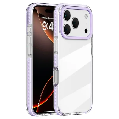 For iPhone 17 Pro Case Anti-Collision TPE + TPU Clear Back Phone Cover Large Camera Cutout - Paars