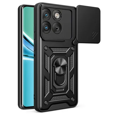 Capa para Motorola Edge 70 5G com Tampa de Câmara Deslizante, Capa com Suporte PC + TPU - Preto
