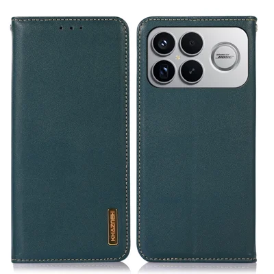 KHAZNEH Obudowa portfelowa z prawdziwej skóry wołowej z fakturą Nappa na telefon Xiaomi Poco F8 Ultra / Redmi K90 Pro Max 5G - Zielona