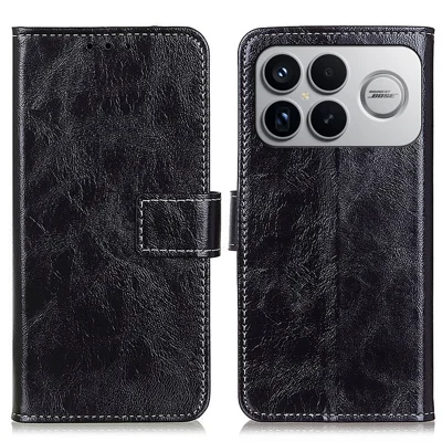 Voor Xiaomi Redmi K90 Pro Max 5G / Poco F8 Ultra Hoesje Portemonnee Leren Telefoonhoes Crazy Horse Structuur - Zwart