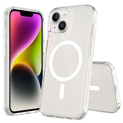 Achat en vrac pour coque magnétique iPhone 15 transparente 1,5 mm en TPU et PC - Couverture arrière transparente