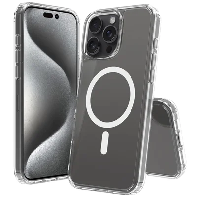 Achat en vrac pour coque magnétique iPhone 16 Pro Max transparente 1,5 mm en TPU et PC - Transparent