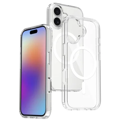 Bulk Purchasing For iPhone 16 Magnetic Case Crystal Clear 1.5mm TPU PC Phone Back Cover - Transparent