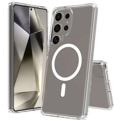 Bulk Purchasing For Samsung Galaxy S24 Ultra Magnetic Case Crystal Clear 1.5mm TPU PC Phone Back Cover - Transparent