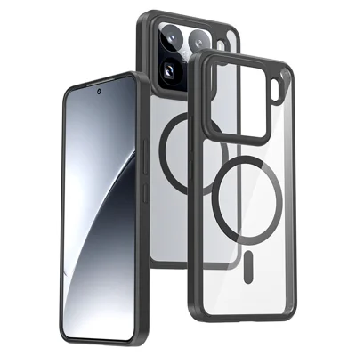 Bulk Purchasing For Xiaomi 15 Pro Magnetic Case Crystal Clear 1.5mm TPU PC Phone Back Cover - Black