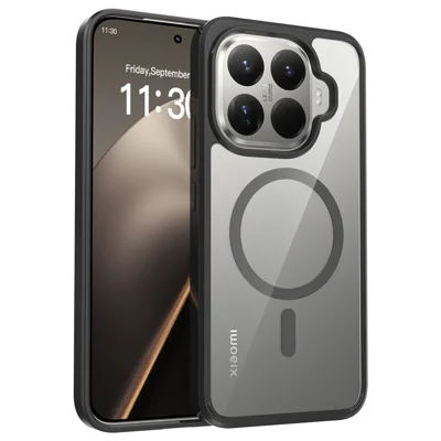 Bulk Purchasing For Xiaomi 15T Pro Magnetic Case Crystal Clear 1.5mm TPU PC Phone Back Cover - Black