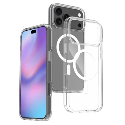 Bulk Purchasing For iPhone 17 Pro Magnetic Case Crystal Clear 1.5mm TPU PC Phone Back Cover - Transparent