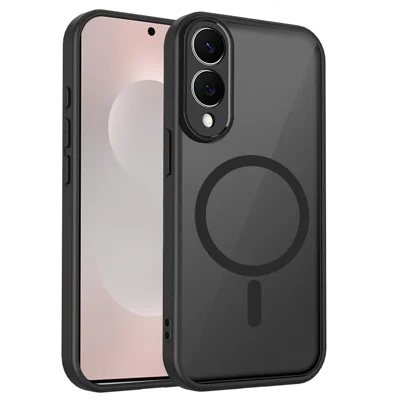 For Samsung Galaxy S25 Edge Magnetic Case Skin Touch Matte Translucent PC + TPU Anti-Drop Phone Cover - Black
