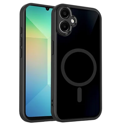 For Samsung Galaxy A06 5G Magnetic Case Skin Touch Matte Translucent PC + TPU Anti-Drop Phone Cover - Black