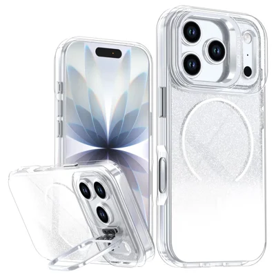 For iPhone 17 Pro Magnetic Case Gradient Glitter Shockproof TPU PC Phone Cover Compatible with MagSafe - White