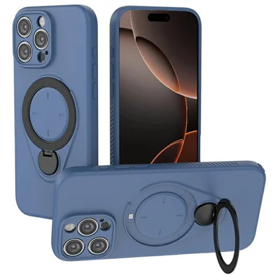For iPhone 16 Pro Max Magnetic Case Rotating Kickstand TPU PC Phone Cover Compatible with MagSafe - Blue