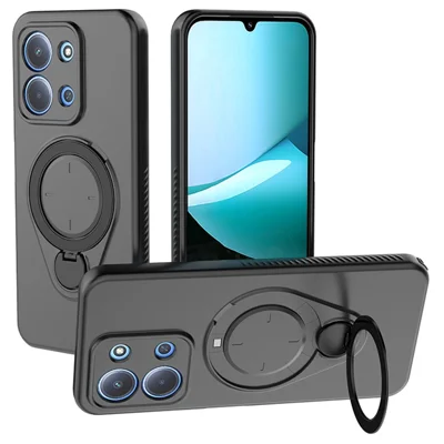 For Xiaomi Redmi 15C 4G (Global) (171mm) Magnetic Case Rotating Kickstand TPU PC Phone Cover - Black