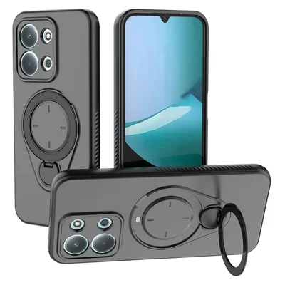 For Xiaomi Redmi 15C 5G (EU) (173mm) / 15C 4G (EU) (173mm) Kickstand Case Drop Proof TPU Phone Cover Support Magnetic Car Mount - Black