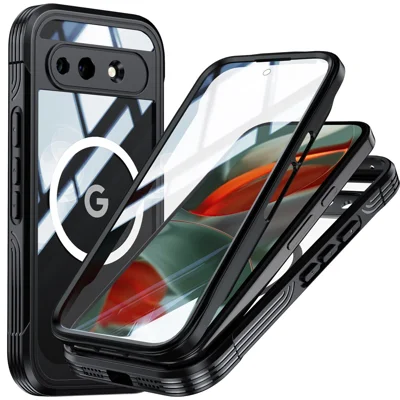 Custodia magnetica per Google Pixel 10a, cover per telefono in PC + TPU con pellicola protettiva in vetro temperato - Nero