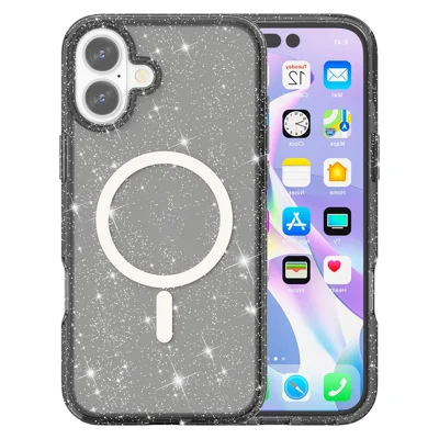 Amorus Coque pour iPhone 17 Compatible avec MagSafe, Coque Téléphone Poudre de Paillettes en PC + TPU - Noir