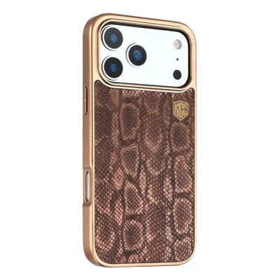 KIGC Funda para iPhone 17 Pro Max Compatible con MagSafe, Funda Trasera Híbrida con Textura de Serpiente - Dorado Titanio