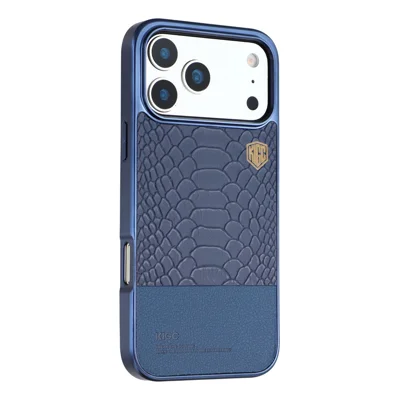 Funda KIGC para iPhone 17 Pro, compatible con MagSafe, funda híbrida con textura de cocodrilo - Azul