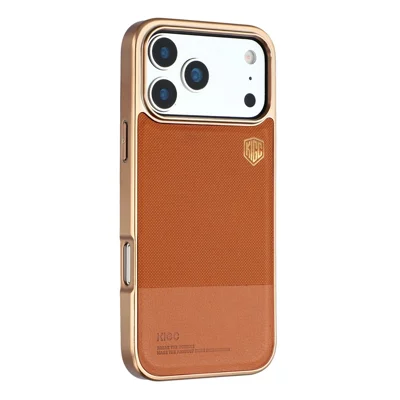KIGC pour iPhone 17 Pro Max Coque PC + TPU + PU Revêtement Métallique - Or Titanium