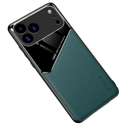 For iPhone 17 Pro Max Precise Cutout Leather Coated PC + TPU Phone Back Cover Built-in Metal Sheet - Green