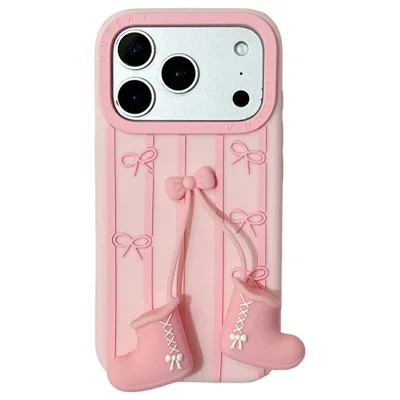 Coque en silicone pour iPhone 17 Pro, mignonne, forme de bottes avec pendentif, protection arrière antidéflagrante