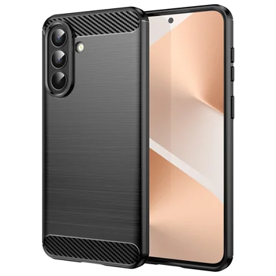 Funda para Samsung Galaxy A57, carcasa protectora con textura de fibra de carbono y acabado cepillado - Negro
