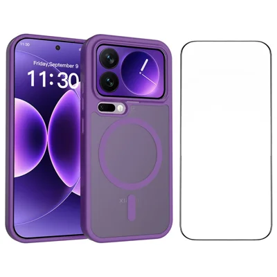 Für Xiaomi 17 Pro Magnetisches Handyhülle Mattes Finish TPU PC Stoßfestes Handycover mit Gehärtetem Glas - Dunkelviolett