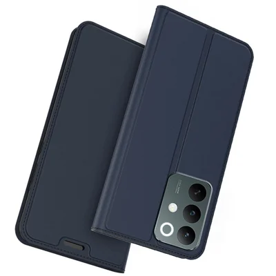 غطاء هاتف Realme C85 5G من جلد البولي يوريثان الصناعي مع حامل وفتحة لوضع البطاقات - أزرق