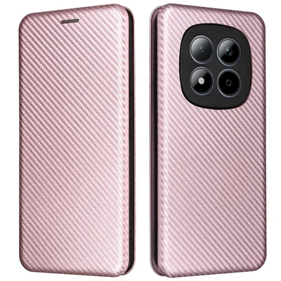 Für Xiaomi Redmi Note 15 Pro 4G Hülle Kohlefaser-Optik Stoßfest PU-Leder Handyhülle - Roségold