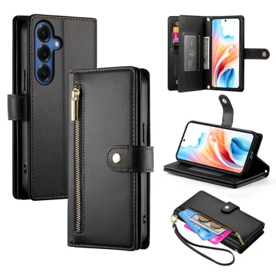 Cover per Samsung Galaxy S26+ con Portafoglio, Tasca con Cerniera, Custodia in Pelle con Cinghie - Nero