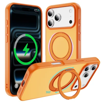 Magnetischer Case für iPhone 17 Pro Max mit Ständer, zweifarbige, stoßfeste Schutzhülle - Orange