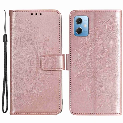 Capa de Telemóvel com Fecho Magnético, Suporte e Carteira em Pele Sintética com Estampa de Flor Mandala Dourado-Rosa para Xiaomi Redmi Note 12 5G (Índia) / Note 12 5G (China) / Poco X5 5G