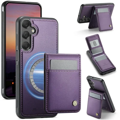 JEEHOOD For Samsung Galaxy A18 5G / A18 4G / A17 5G / A17 4G Leather Back Cover  J06 Magnetic Phone Case with Card Bag RFID Blocking - Purple