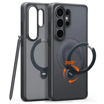 TORRAS Ostand Q3 Spin Serie voor Samsung Galaxy S26 Ultra hoesje Magnetische draaibare standaard PC + TPU telefoonhoes - Zwart