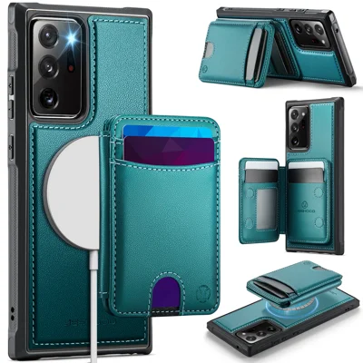 JEEHOOD For Samsung Galaxy Note20 Ultra Magnetic Case  J10 Leather Back Phone Cover with Detachable Card Holder Kickstand - Blue