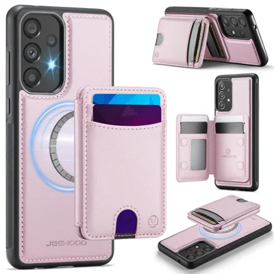 JEEHOOD For Samsung Galaxy A33 5G Magnetic Case  J10 Leather Back Phone Cover with Detachable Card Holder Kickstand - Pink
