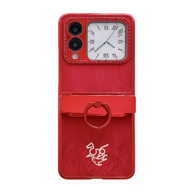 Чехол для Huawei nova Flip 5G, с новогодним узором с лошадью, из поликарбоната, с кольцом-держателем и пленкой из закаленного стекла для задней панели