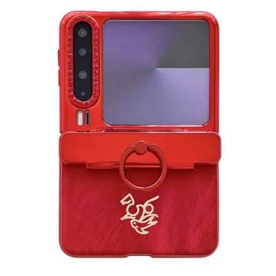 Capa para Telemóvel Huawei Pura X com Padrão de Cavalo de Ano Novo, com Suporte de Anel e Película Traseira de Vidro Temperado em Material PC