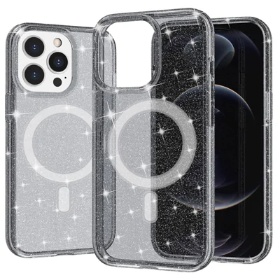 AMORUS For iPhone 12 Pro Max Magnetic Case Compatible with MagSafe Glitter Powder PC + TPU Phone Cover - Black